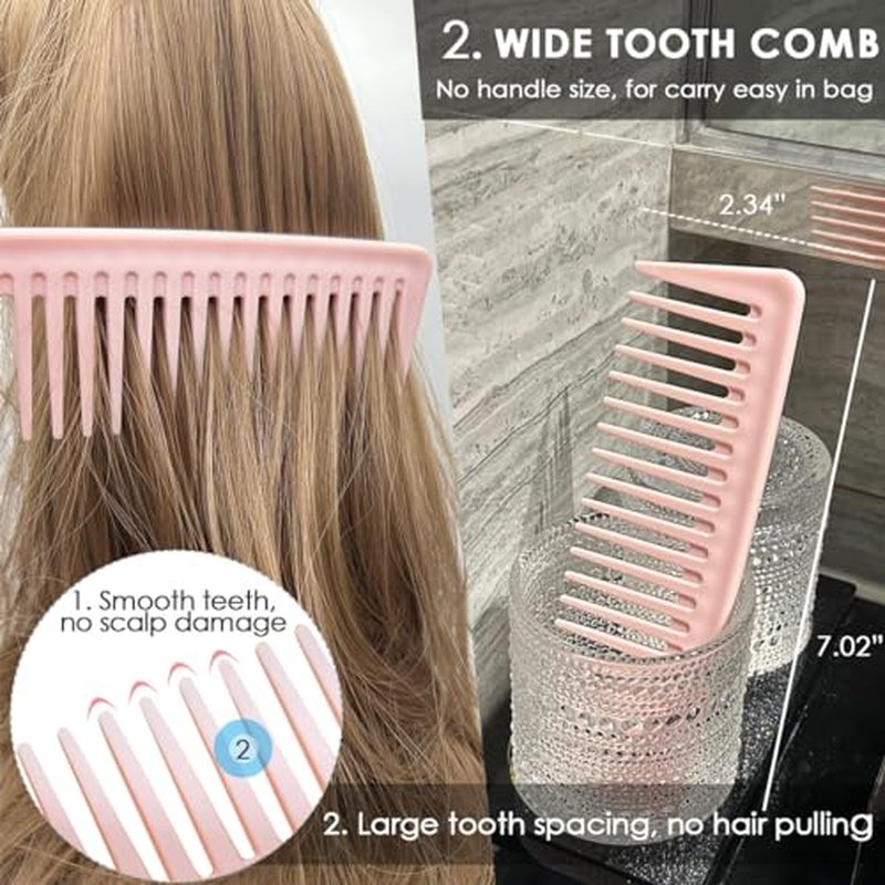 Hair Combs for Women Men, Large Wide Tooth Comb, Fine Tooth, Rat Tail Comb, Comb Set for Wet Curly Thick Thin Hair Styling Detangling (6 PCS)