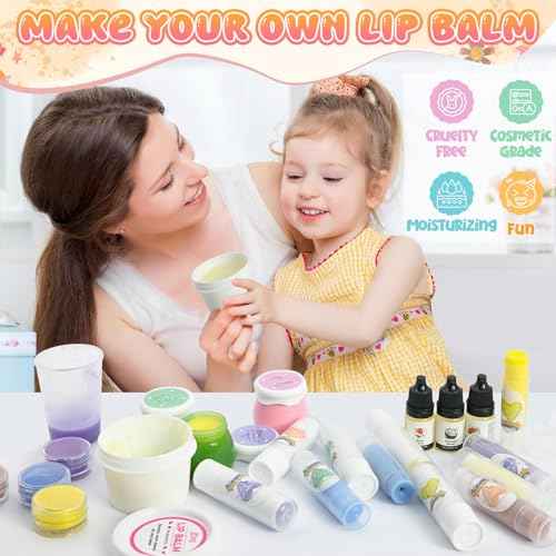JCOOS DIY Lip Balm Kit for Kids, Fun Lip Balm Making Kit, Lip Gloss Making Kit Moisturizing Lip Kit, Natural Shea Butter, Beeswax, Sweet Almond Oil, Essential Oil, Cute Teen Tween Girls Trendy Stuff