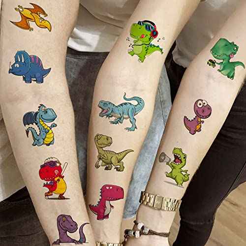 50 PCS 3D Dinosaur Temporary Tattoos For Kids Boys Teens, Fun T-Rex Fake Face Tattoo Sticker For Children Party Favor Sets Supplies, Small Dino Tatoos For Girls Birthday Gifts Decoration