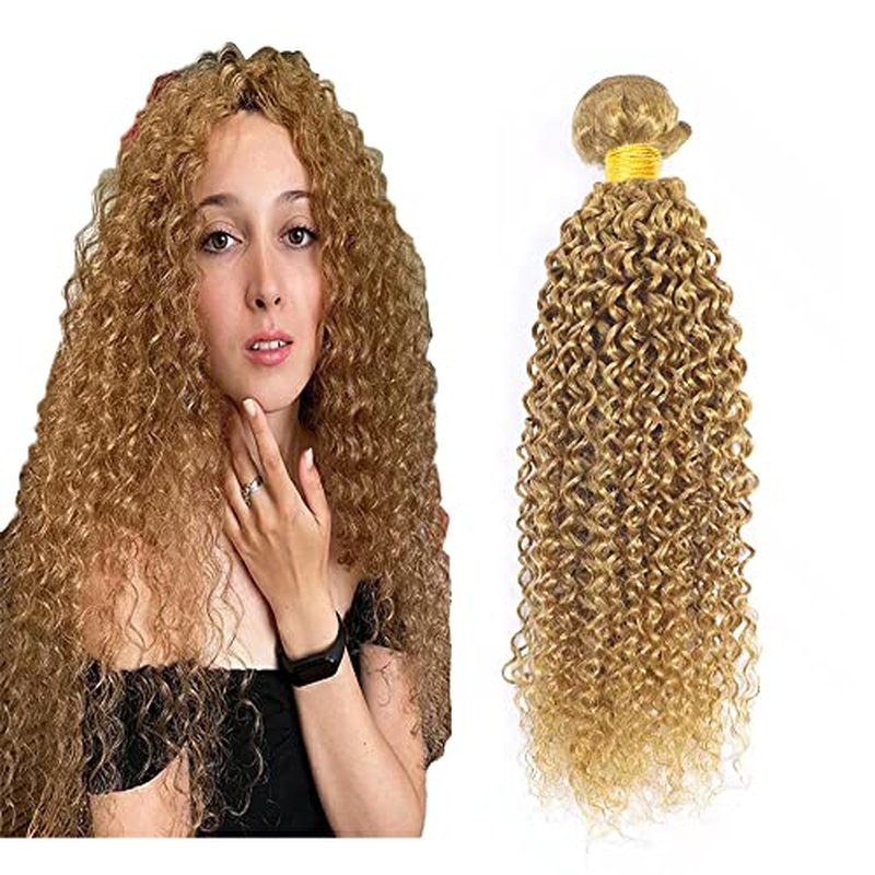 #27 Blonde Bundles Human Hair Kinky Curly Bundles 16 18 20 Inch Honey Blonde Kinky Curly Bundle Human Hair Extensions Unproceesed Virgin Hair 100 Gram Per Bundle 3 Bundle