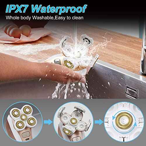 Electric-Razor-for-Women-Shaver Rechargeable Rotary Waterproof Painless Trimmer Cordless Hair Remover with Detachable Head Wet Dry Use for Womens Legs Face Lips Pubic Hairs Bikini Body