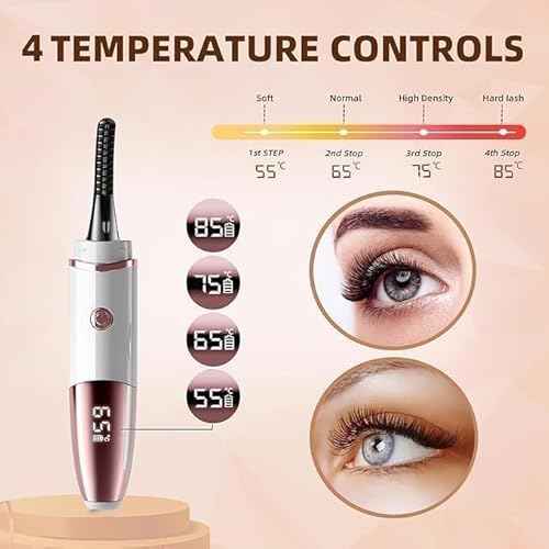 Heated Eyelash Curler, Fast Heat up Within 10s, 24 Hours Long Lasting, Rechargeable Electric Eyelash Curler, Temperature Control, Mini Lash Curler Safe Anti-Burn Eyelash Curle, with LED Display-White