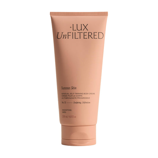 + Lux Unfiltered N°32 Summer Skin Body Sculpting Gradual Tanning Lotion - Self Tanner Firming Body Lotion with Peptides & Caffeine - Firms & Tones Skin - Vegan & Cruelty-Free Sunless Tanner, Sandstone