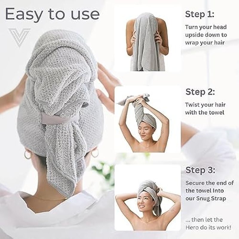 VOLO Hero Hair Towel | Ultra Soft, Super Absorbent, Quick Drying Nanoweave Fabric | Reduce Dry Time by 50% | Towel Wrap for All Hair Types | Reusable Packaging (Salt White - Reusable Tote)
