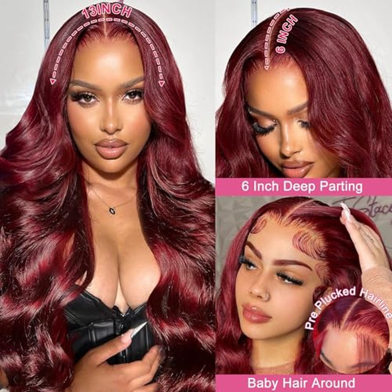 28 Inch 99J Burgundy Lace Front Wigs Human Hair 13x6 HD Transparent Body Wave Lace Front Wigs Pre Plucked 99j Burgundy Red Wine Glueless Human Hair Wigs for Women