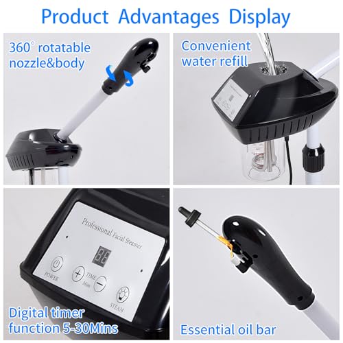 Professional Facial Steamer on Wheels, Facial Steamer for Facial Deep Cleaning, Facial Humidifier for Spa, Adjustable Height for Spa, Salon and at Home Use