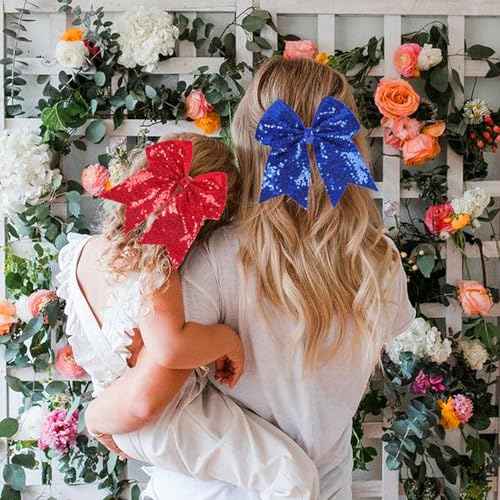 12-Color Jumbo Glitter Cheer Bow Clip ? 7¡± Sequin Hair Bow for Girls, Perfect for Softball, Uniforms, Christmas, Halloween, and Special Occasions