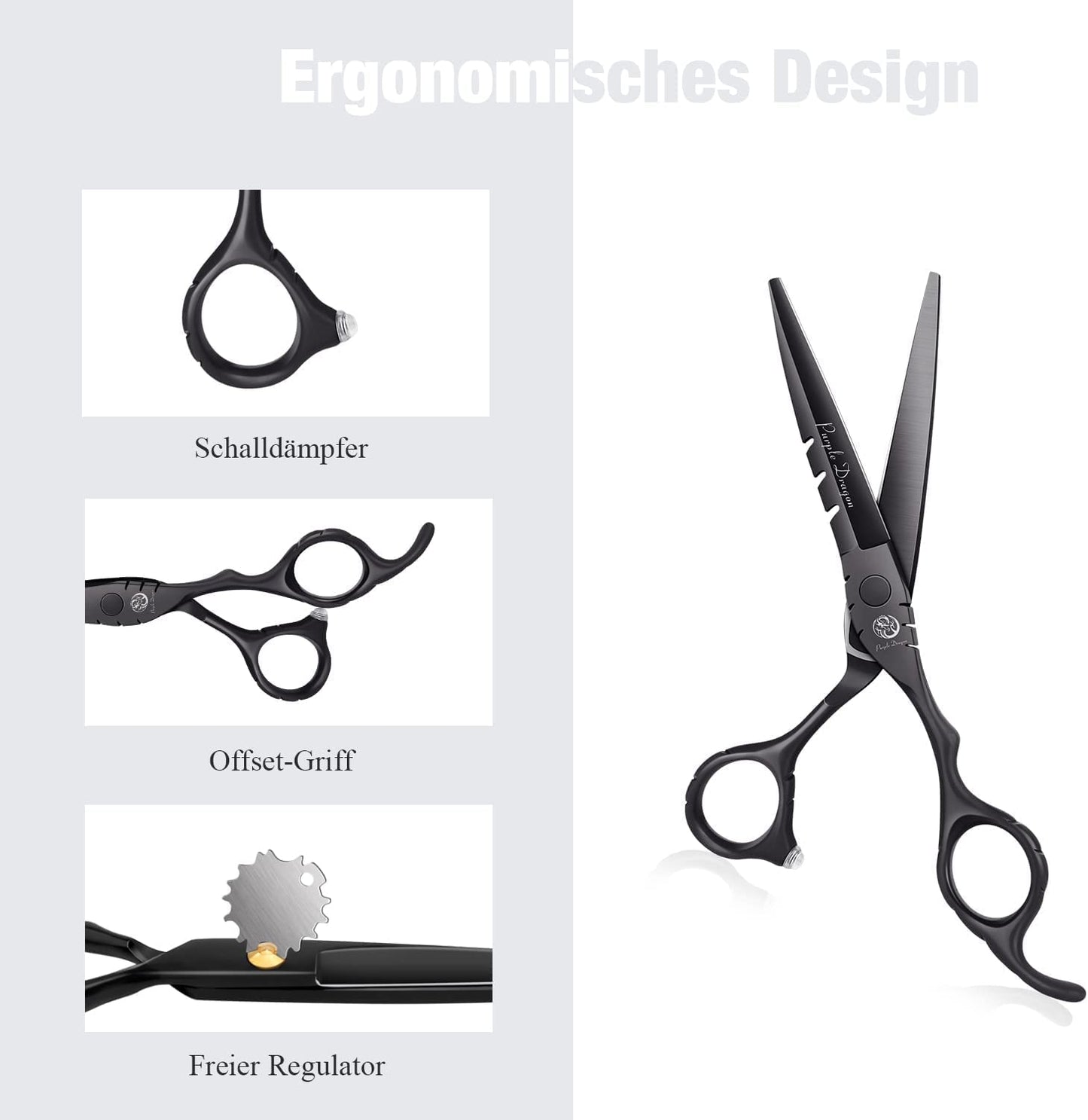 Purple Dragon Professional Japan 440C Hair Salon Cutting Shear and Barber Thinning Scissor Hairdressing Shear Set with Bag