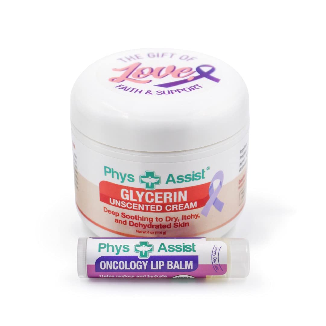 PhysAssist Oncology Glycerin Unscented Cream 4 oz + Peppermint Lip Balm