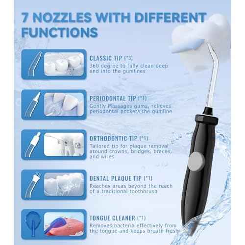 Water Dental Flosser for Teeth Cleaning with 1000ML Large Capacity and UV Storage, 10 Adjustable Pressure Electric Oral Irrigator with 7 Jet Tips, Gifts for Dental Health Seekers (Black)