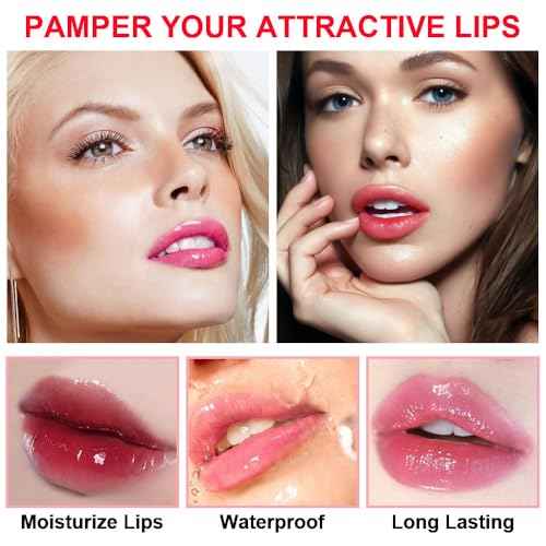 BINGBRUSH Peach Color Changing Lipstick,Moisturizer Long Lasting Lip Care Lip Balm Magic Lip Gloss Lip Tint Stain Gloss Set for Women(5 Pcs-01#Aloe+02#Strawberry+09#Peach+04#Red Cherry+10#Avocado)