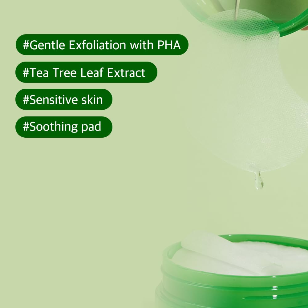 Papa Recipe Tea Tree Soothing Toner Pads (70 Sheets) – Calming Exfoliating Pads with PHA for Clearer, Balanced Skin – Korean Skincare