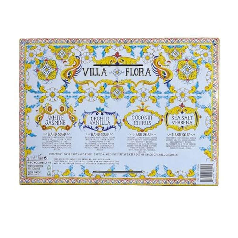 Home and Body Company Hand Soap, Villa Flora Collection ? 16 fl oz Bottles, Assorted Scents (Sea Salt Verbena, Coconut Citrus, Orchid Vanilla, White Jasmine), Pack of 4 ? Gift-Ready Set