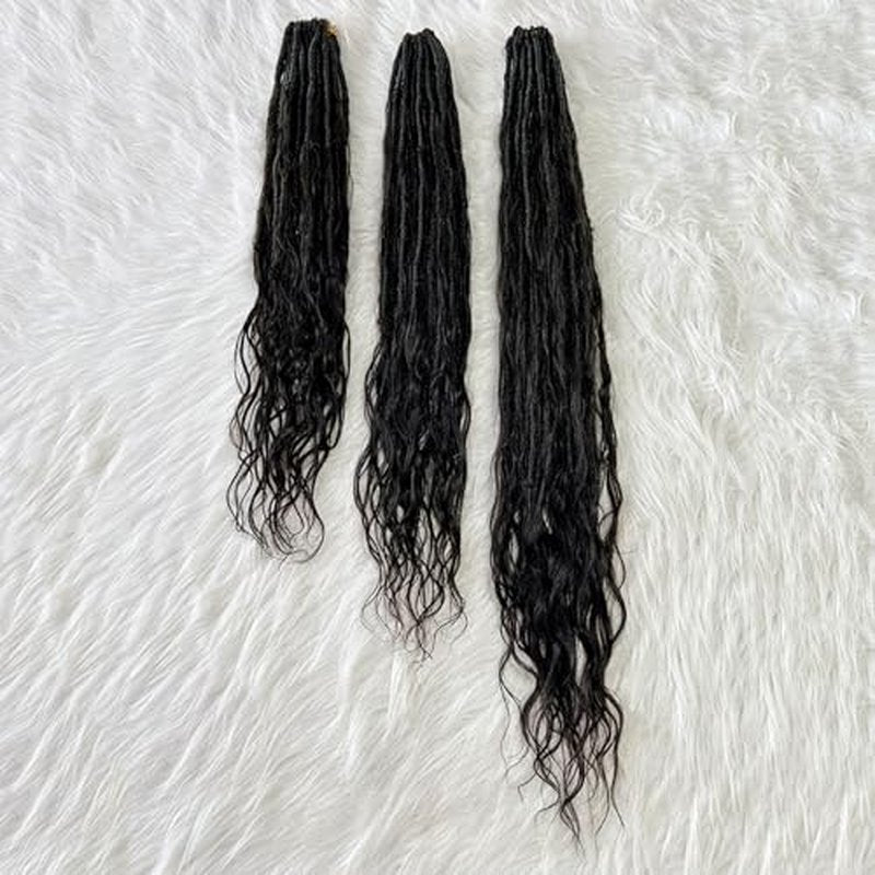 Locs Human Hair Crochet Boho Extensions Pre Looped Goddess Body Wave Curly Ends Knotless Box Braids Faux Locs For Women 26 Inch 24Strands