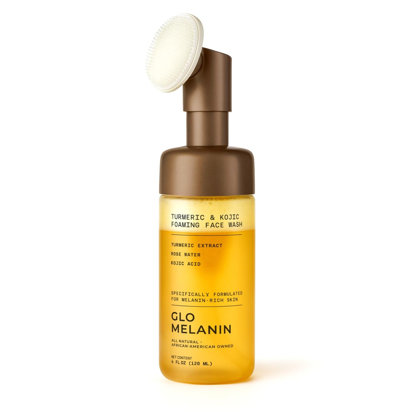 Glo Melanin Foaming Face Wash | Brightening Cleanser with Turmeric, Rose Water & Aloe - 4 fl oz, Paraben-Free