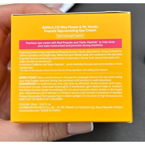 BANILA CO Miss Flower & Mr Honey Propolis Rejuvenating Eye Cream | Nourishing Moisturizer with Propolis Extract & Royal Jelly | Hydrating Korean Skincare for Youthful Radiance (20 ml / 0.67 oz)