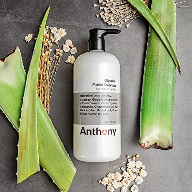 Anthony Glycolic Facial Cleanser for Men, Daily Exfoliating & Hydrating Face Wash, Shave Prep, Non-Foaming, Deep Cleansing, Gentle on Sensitive Skin, Removes Dirt & Oil, Smooths Texture, 32 Fl Oz