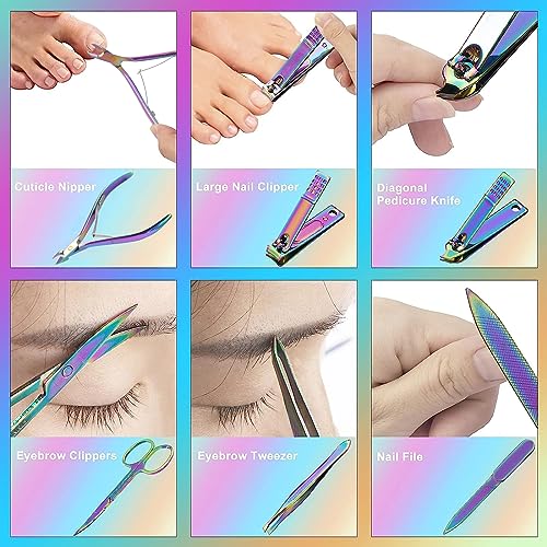 Manicure Set Nail Clippers Pedicure Kit - 12pcs Stainless Steel Nail Kit, Colorful Professional Nail Care Kit Nail Files & Scissors Tools for Hands Foot Facial - Pink
