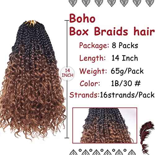 Beverlee Boho 8 Pack Goddess Box Braids 14 Inch Bohemian Crochet Hair with Curly Ends Pre-looped Synthetic for Black Women