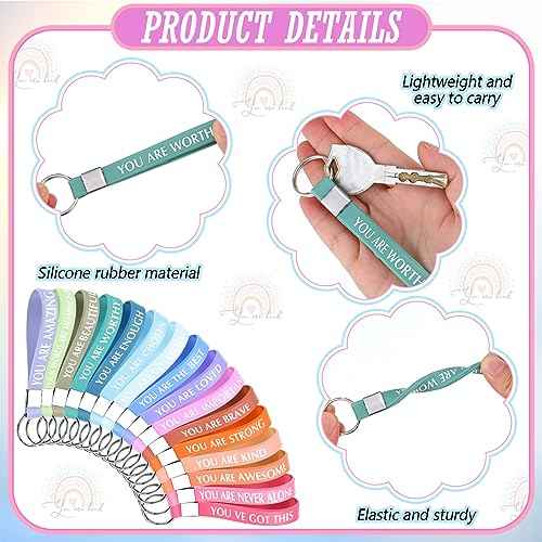 Hillban 64 Pcs Christmas Gift for Women Bulk 32 Rainbow Canvas Makeup Bag with 32 Inspirational Quote Keychains Zipper Cosmetic Bag Travel Toiletry Coin Pouch for Thanksgiving Xmas Birthday Holiday