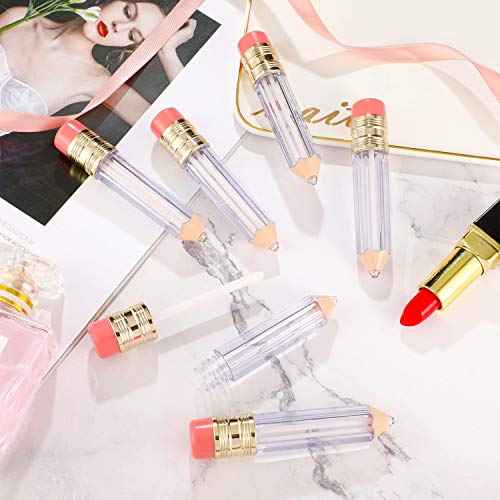 Blulu 48 Pcs 5 ml Empty Pencil Lip Gloss Tubes Bulk, Pencil Shaped Lip Gloss Containers Clear Mini Refillable Lips Balm Tubes DIY Cute Teacher Appreciation Gift for Women Girls Teacher Christmas Gift