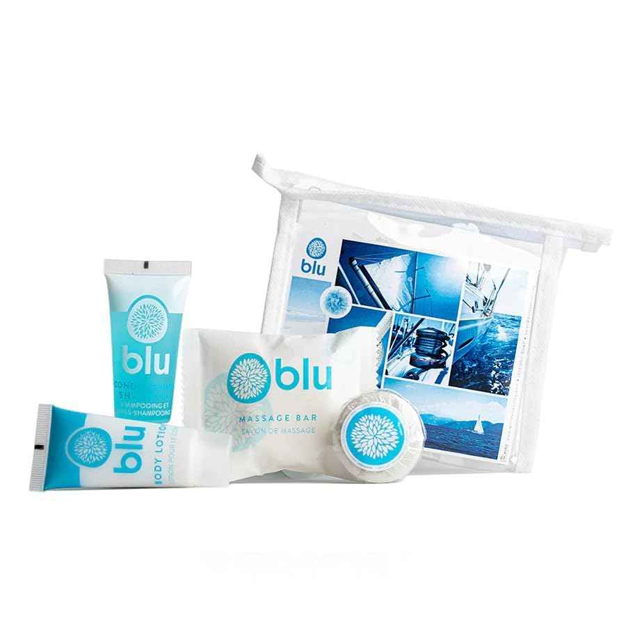 World Amenities Blu Bathroom Travel Kit - On The Go Luxury Kit Hotel Quality - Travel Essentials for Women and Men