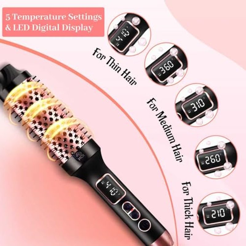 Upgraded Infrared Bounce Brush, Heated Thermal Round Brush with 5 Heat Settings & LED Display, 1.5 Inch lonic for Hair Straightener & Curling Wand, Dual Voltage, Blowout Look, Gifts for Women