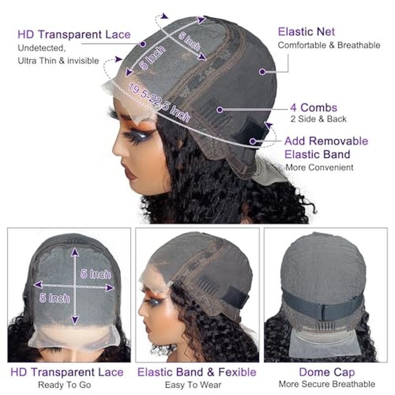 Curly Closure Wig Human Hair 5x5 HD Transparent 22 Inch Glueless Kinky Curly Wig ReadytoGo Pre Plucked for Black Women 5x5 Invisible Deep Curly Lace Front Wigs Wear and Go