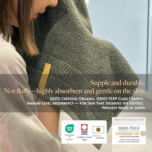 Highly Absorbent Organic Cotton Washcloths, Soft & Durable Face Towels, Made in Japan, Oeko-Tex Class 1 Certified, 7.1 x 7.1 inch, OliveGreen(Marked as Dark Gray), Pack of 4 ? Proof of Purity