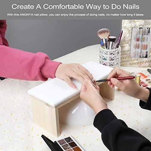 Arm Rest for Nail Techs, Professional Microfiber Leather Nail Arm Rest Cushion with Soft High-Density Sponge Solid Wood Table Non-Slip Manicure Hand Rest Stand for Nail Supplies (White)