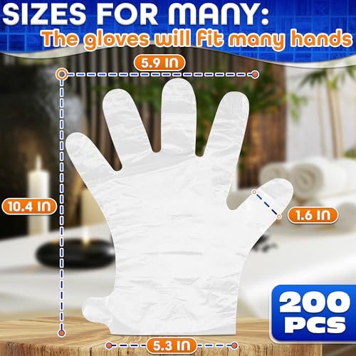 200 Pcs Paraffin Gloves for Hands - Lightweight, Disposable, Transparent, Leak-Proof, Universal Plastic Paraffin Wax Gloves for Hands - Soft, Easy to Use for Cooking, Eating, Cleaning, Hair Coloring