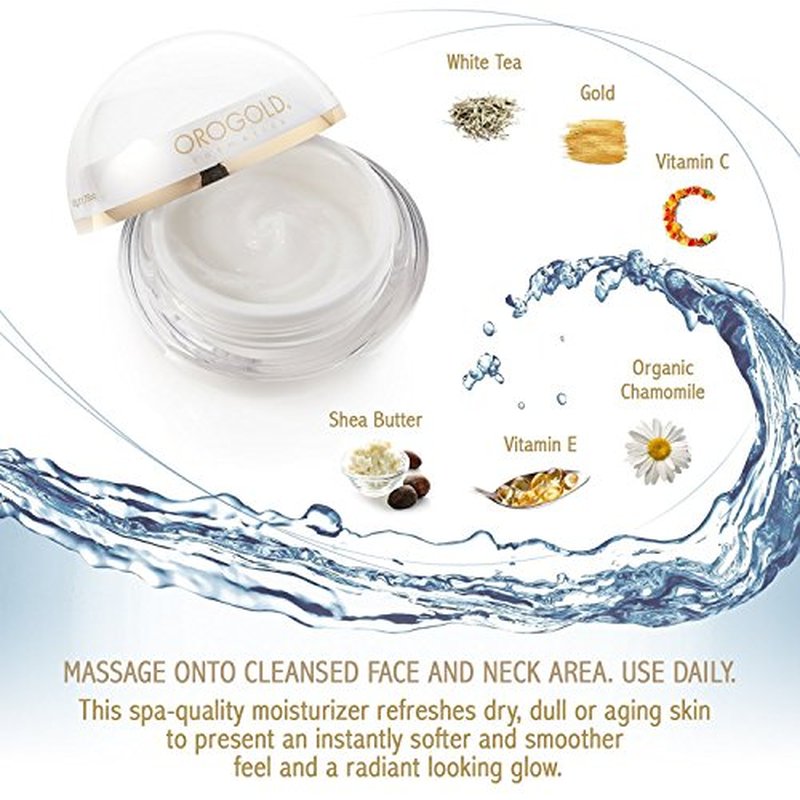 Orogold White Gold Day Moisturizer - 24k Gold Deep Moisturizer with White Tea, Chamomile, Shea Butter, Vitamin C and E - 1.6 Oz
