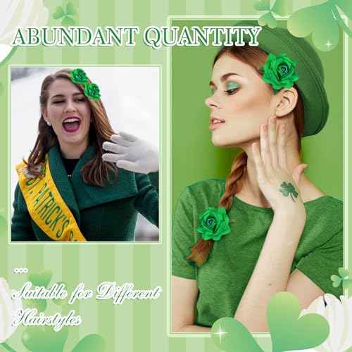 Batiyeer 24 Pcs Flower Hair Clips Rose Brooch Floral Hairpins 2.8" Flowers Hair Clips Headpieces Accessories for Flamenco Dancer Women Bridal Bridesmaid Wedding Halloween Christmas Party(Green)