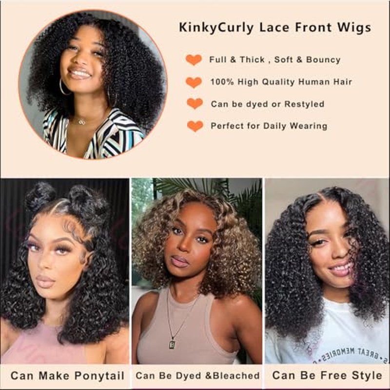 13x6 Lace Front Wigs Human Hair With Baby Hair 250% Density Kinky Curly Wig Human Hair Lace Front Curly Wig Pre-Plucked Brazilian Curly Virgin Hair for Black Women 18inch