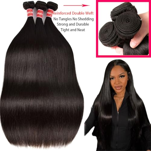 Straight Human Hair Bundles 12A 100% Unprocessed Brazilian Virgin Hair Weave 3 Bundles Deals 18 20 22 Inch Natural Black Bundles