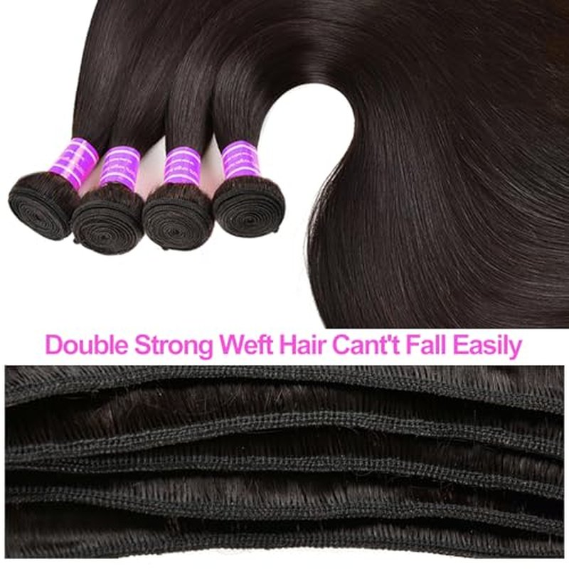 12A Human Hair Bundles Straight 4 Bundles 100% Unprocessed Brazilian Virgin Hair Double Weft Bundles Deals Human Hair Straight Human Hair Extensions Natural Color (4 Bundles, 24242424)