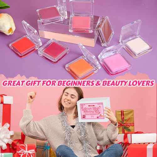 JCOOS DIY Blush Kit, 8 Colors Make Your Own Cream Blush Making Kit, for Cheeks, Face, Eyeshadow, Lip Dewy Finish with Beeswax, Sweet Almond Oil, Pigment, Containers, Puff Makeup Friend Gifts for Women