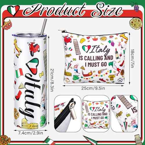 Sieral 5 Pcs Italy Travel Gift Set Funny Italy Themed Travel Trip Souvenir Gifts Includes Cosmetic Bag Thermal Cup Keychain for Traveler Women Birthday Christmas Party