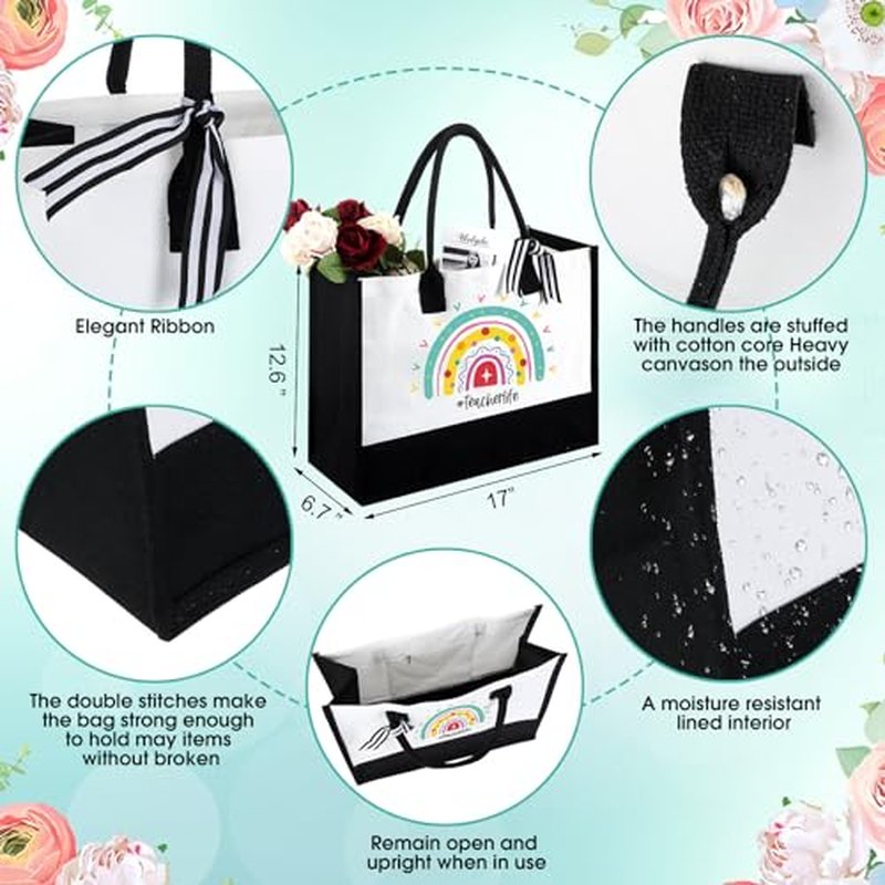 Hushee 6 Pcs Teacher Appreciation Gift for Women Include 2 Set Teacher Tote Bag Tumbler and Makeup Bag