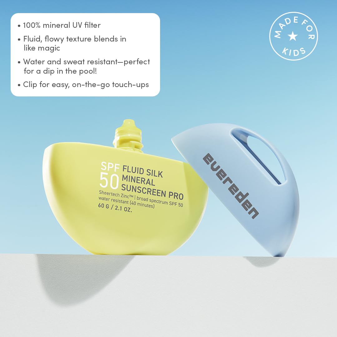 Evereden Kids SPF 50 | Fluid Silk Mineral Kids Sunscreen | Cooling Non-Nano UVA, UVB Protection | Fragrance Free & Quick Absorption | Water-Resistant for Up to 40 Mins | Beach Day Toddler Sunscreen