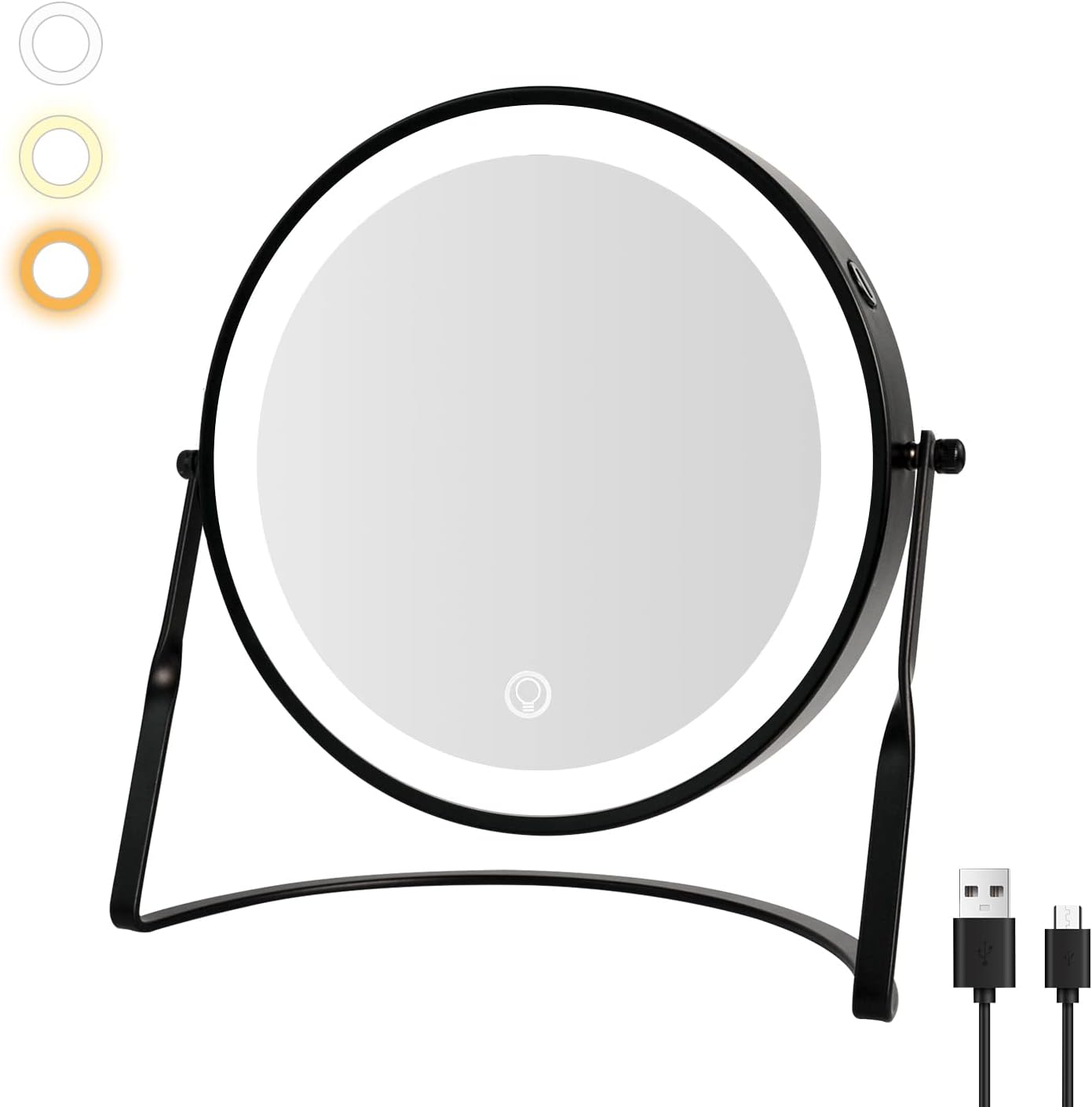 DOWRY 8.5'' Lighted Makeup Vanity Mirror - Rechargeable 1x/10x Magnification, Adjustable 3-Color Brightness, 360° Rotation