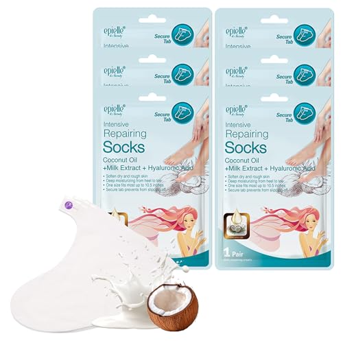 Epielle Intensive Repairing Foot Mask 6 Pairs, Deep Moisturizing Socks for Dry, Cracked Feet, Self Care Gifts for Women, Spa Kit, Stocking Stuffers, Thanksgiving Essentials