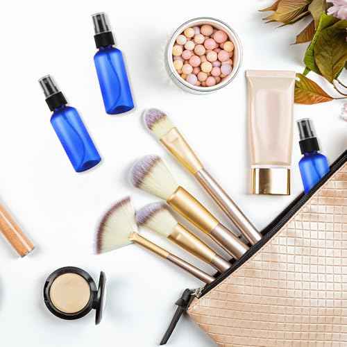 50 Pack 2oz Plastic Spray Bottles Small Empty Fine Mist Spray Bottle Blue Clear Bottles for Essential Oils, Bath, Beauty, Hair & Cleaning, Small Spray Bottles for Travel, With 10 Funnels