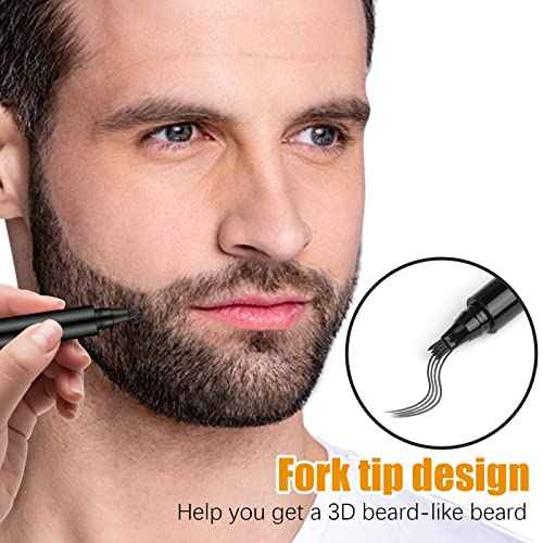 Long-Lasting Water-Resistant Black Men's Beard Grooming Kit - Micro-Fork Tip Pen, Bristle Brush for Natural Looking Mustache, Eyebrows, and Facial Hair Styling