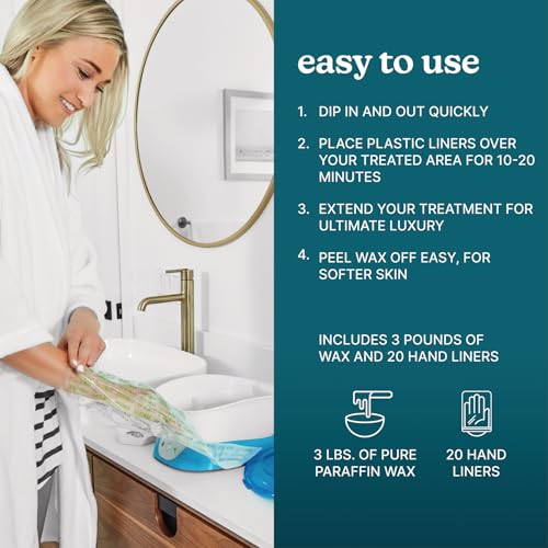 Homedics Paraffin Wax Machine for Hands - Hypoallergenic Hot Wax Hand Therapy Machine to Soothe and Moisturize Hands - Includes 3 Pounds of Wax and 20 Hand Liners