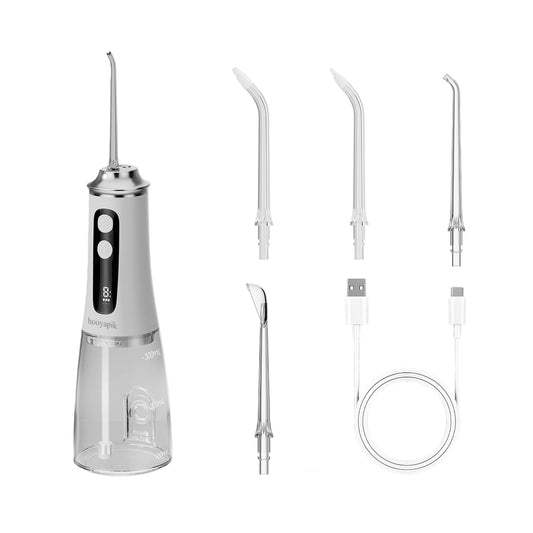 Hooyapik 300ml Water Flosser, 9+9 Modes, 4 Jet Tips, White (D0051)