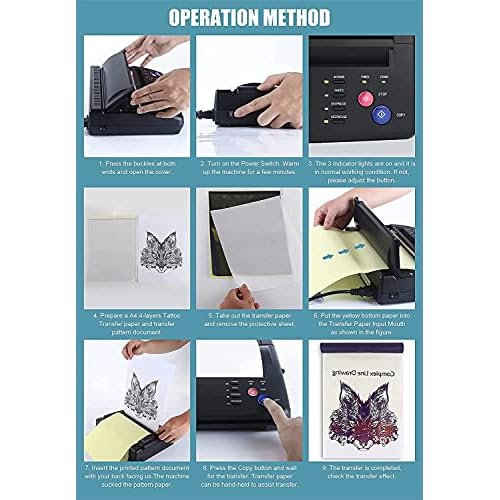 Tattoo Transfer Stencil Machine Copier Printer Thermal Tattoo Kit Copier Printer With 20pcs Tattoo Stencil Transfer Paper, Black£¨ Not Wireless£©