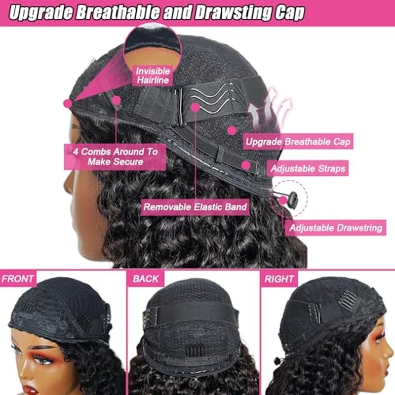 Deep Wave Curly Half Wig Human Hair 200% Density Upgrade Drawstring Seamless Flip Over 3 In 1 Half Wigs for Black Women Wear Go No Lace Glueless Wigs Invisible Hairline Beginner Friendly 20 Inch