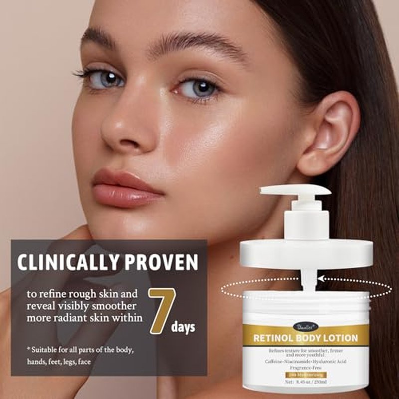 Retinol Body Lotion Fragrance-Free, Anti-Aging Firming Body Cream and Face Moisturizer with Niacinamide Hyaluronic Acid & Shea Butter, Helps Diminish the Look of Crepey Skin for Women & Men 8.45 oz