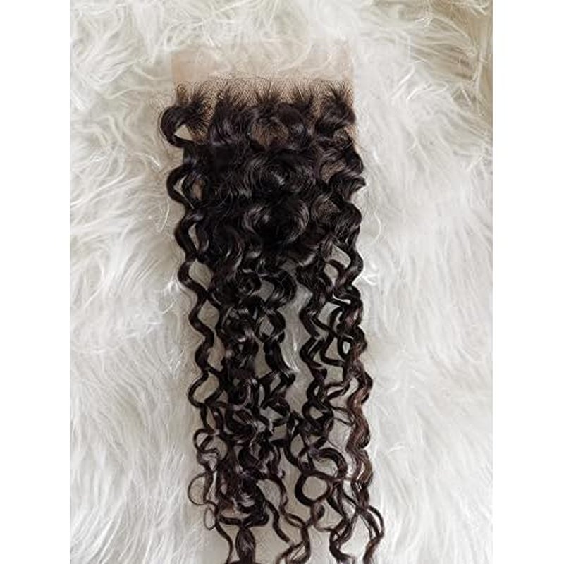 Clytie 4x4 Raw Indian Curly One Donor Human Hair Lace Closure Medium Brown Lace Cuticle Aligned Unprocessed Remy Virgin Hair Pre plucked Hairline (4x4 12" closure)
